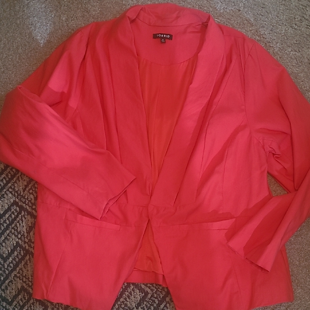 Torrid Coral Blazer.  Relaxed Fit Open Front